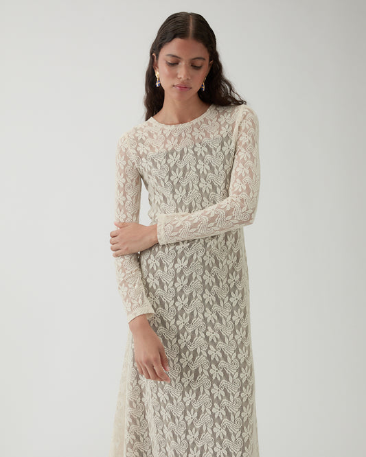 Micah Dress Floral Lace Cream
