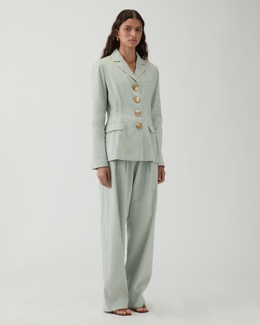 Freya Trousers Viscose Linen Blend Blue
