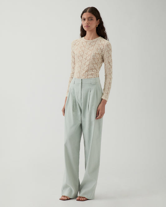 Freya Trousers Viscose Linen Blend Blue