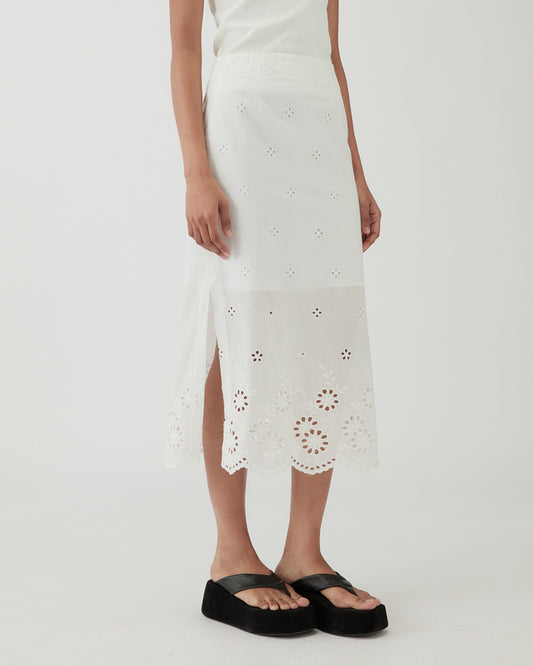 Justine Skirt Cotton Embroidery White