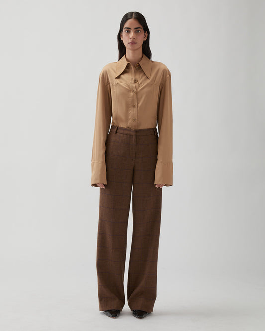 Cathy Trousers Wool Check Brown