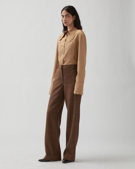 Cathy Trousers Wool Check Brown