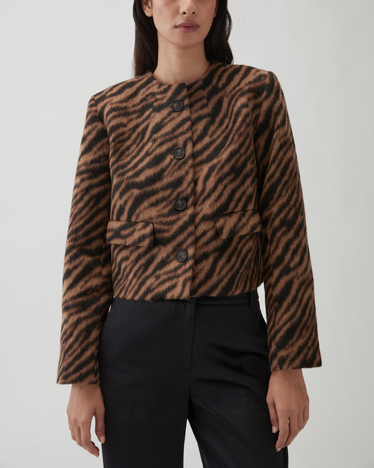 Cleo Jacket Wool Blend Jacquard Tiger Beige