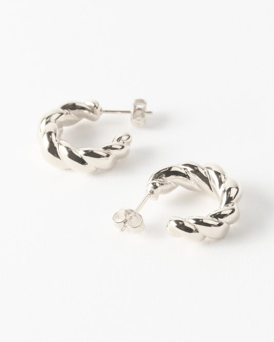 Large Twirl Hoops Silver Plated