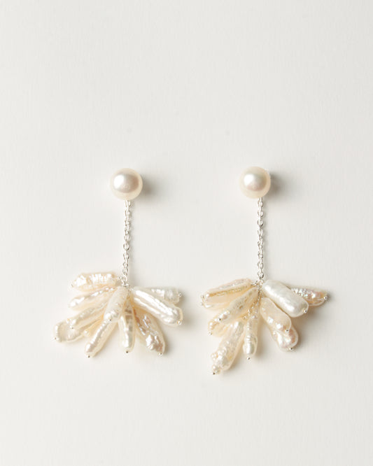 Droplet Pom Pom Earrings Silver Plated with Mother of Pearl