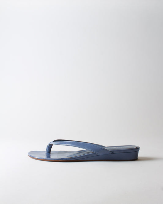 Wedge Thong Leather Patent Jean Blue